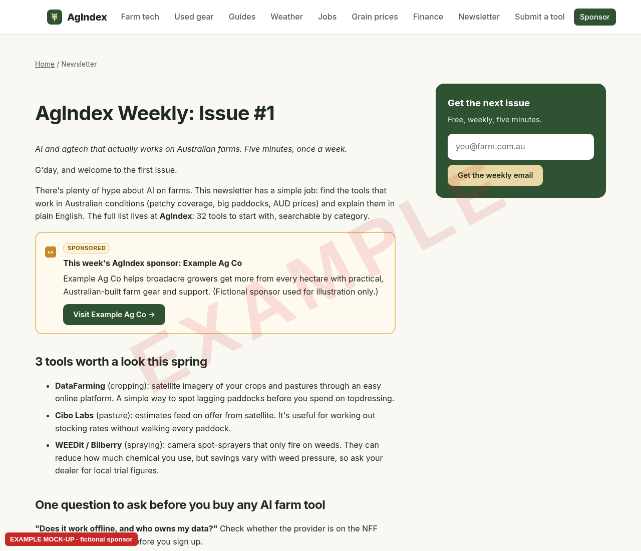 Example mock-up: Newsletter sponsor slot