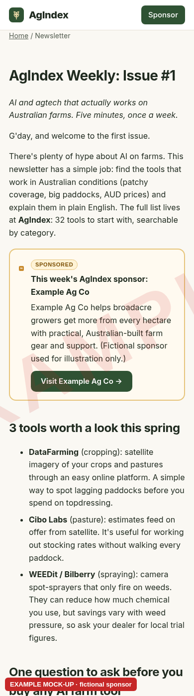 Example mock-up: Newsletter on a phone