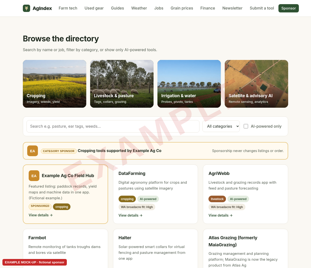 Example mock-up: Featured listing & category logo