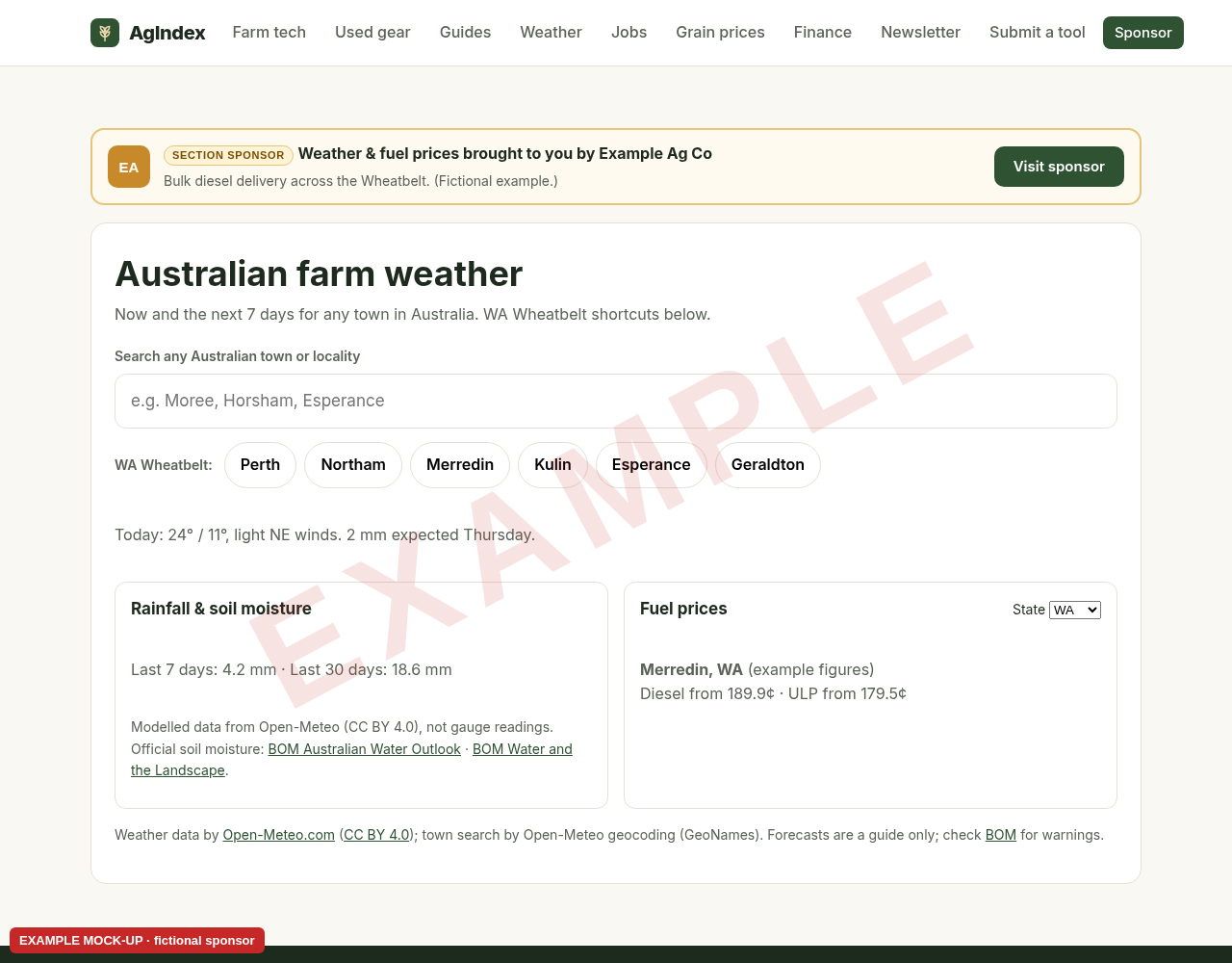 Example mock-up: Section sponsor banner
